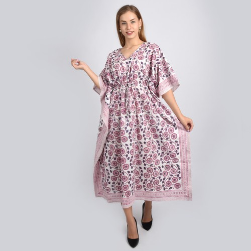 Vintage Indian Block Print Embroidered Ethnic Caftan Dress - Picture 5 of 6