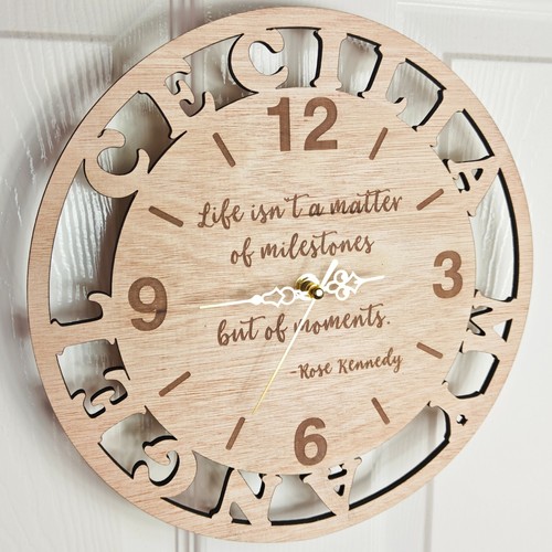 custom personalised laser cut engraved wood wooden clock name word number letter - Picture 4 of 4