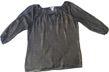 Cache Womens Top Sz M Green Bronze Leopard Print Tie-Front 3/4 Sleeve Semi Sheer