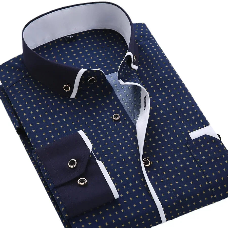 White Big Size 5XL Men Dress Shirt New Long Sleeve Down Collar Business  Shirts | eBay