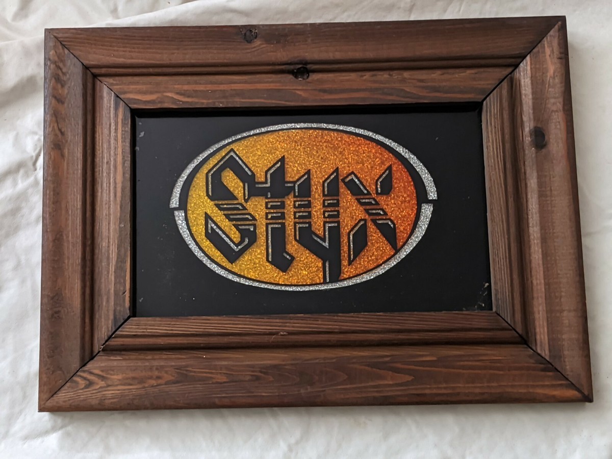 1980's Styx Carnival Glitter Mirror Wood Frame 11.5