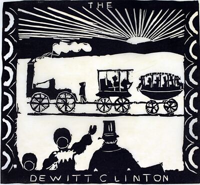 Primitive Folk Art Tile Cut on Paper ca1925 ''THE DE WITT CLINTON'' 11'' x 14''