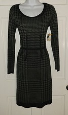 ANNE KLEIN black Gray Houndstooth Knit Pencil Straight Sweater Dress S NWT