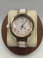 ESQ Movado Ladies 37mm Watch Gold & White Tone (for Left Handers) Date - RUNS