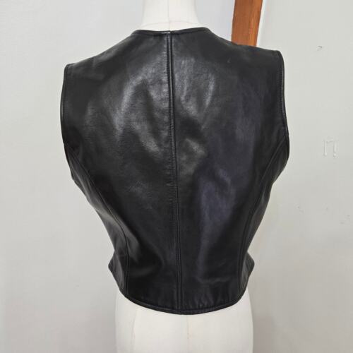 Vakko Black Leather Vest Large Vintage Bikercore Punk Goth Witchy Baddie Vamp - Picture 4 of 10