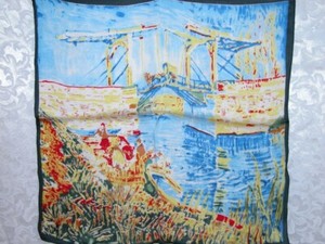 New 100% Charmeuse Silk Scarf Bandana Oil Paint Blue Red *****