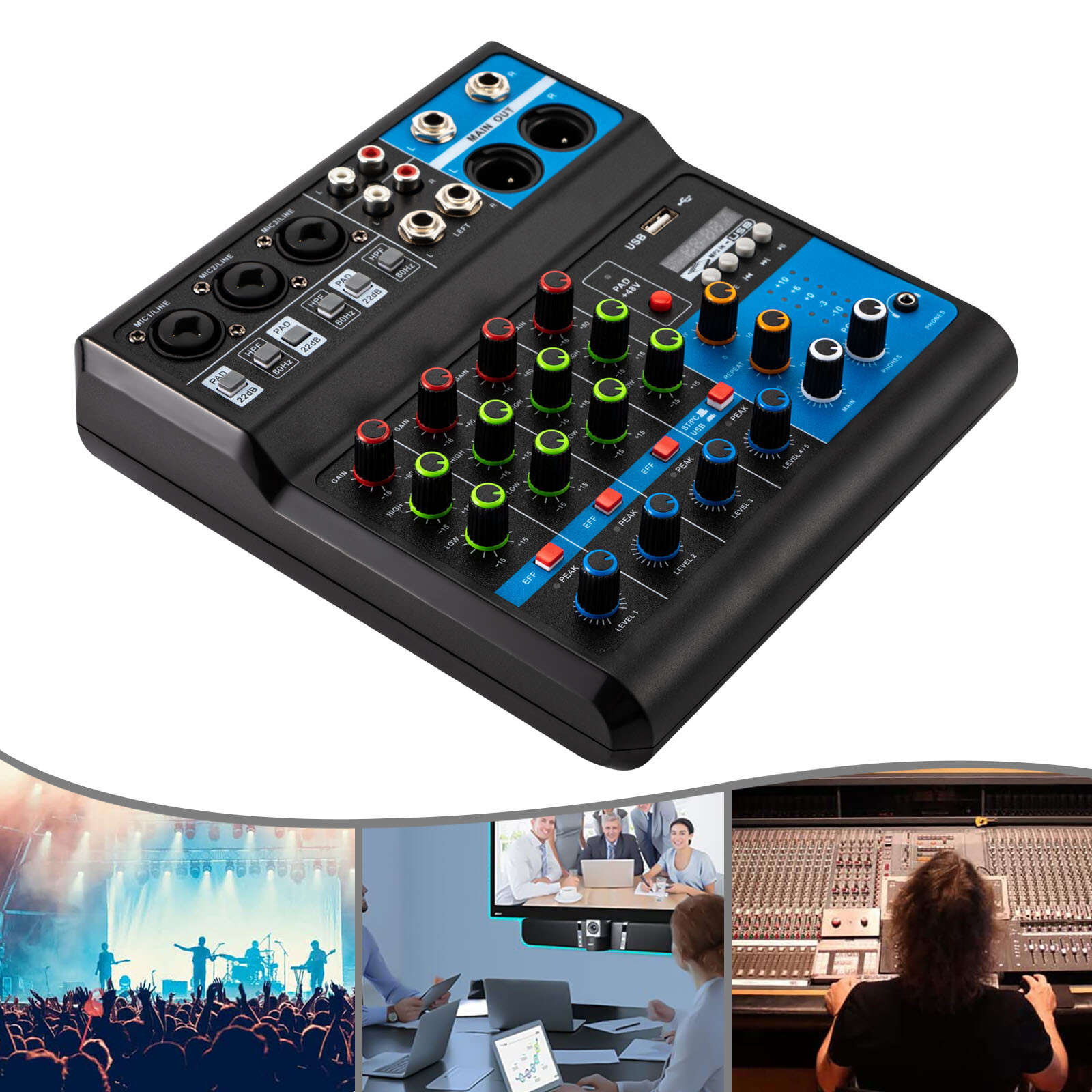 5 Kanal Mini Audio Mixer Bluetooth USB Sound Mischpult Verstärker Studio DJ Live