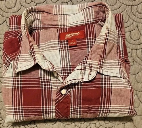 Arizona Jean Co Men's Pearl Snap Western Style Plaid Short-Sleeve Shirt LG - Picture 7 of 7