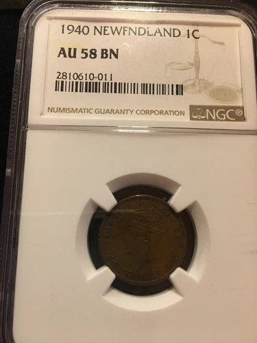 1940  NGC Graded Newfoundland  Small Cent 1¢  **AU-58** Cert#011