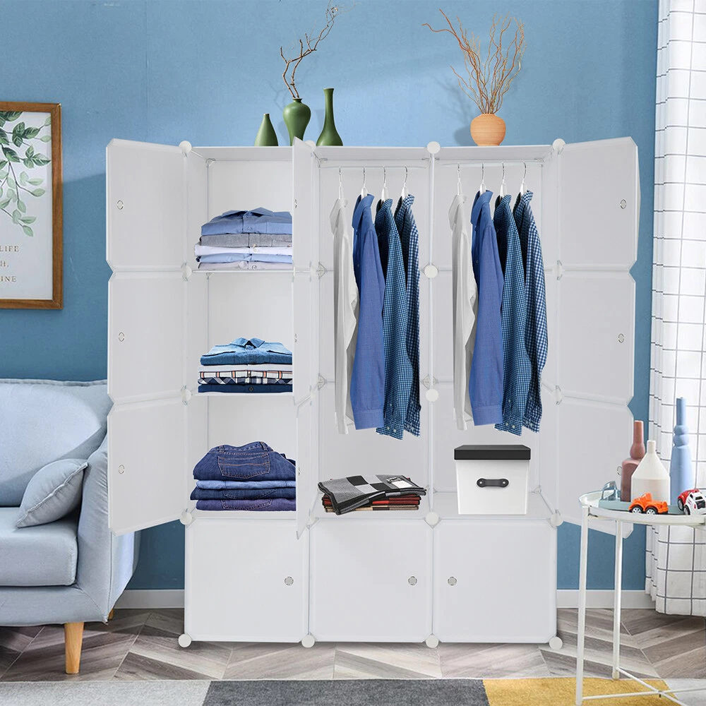 12Cube Organizer Stackable Plastic Cube Storage Shelves and Hanging Rod Standard 12Cube Organizer Stackable Plastic Cube Storage Shelves and Hanging Rod Standard