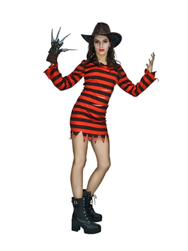 W-N2-1 Ladies Nightmare on Elm Street Miss Freddy Krueger Halloween Costume - Foto 2 di 3