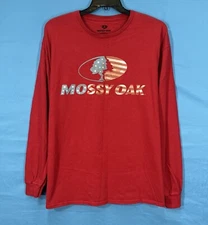 MOSSY OAK Red JERSEY KNIT American Flag LOGO SPELLOUT Short Sleeve T-SHIRT Sz XL