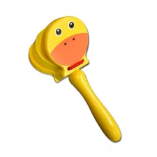 Yellow WOODEN CASTANET CLAPPER Handle Musical PRESCHOOL Kids PERCUSSION TOY Gift