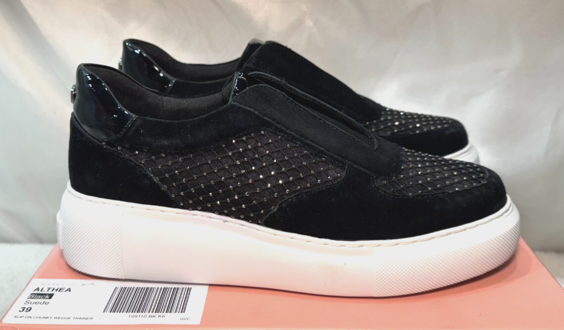 Moda in Pelle Suede Trainers UK 39 Althea Black Embellished