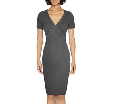 wrap bodycon midi dress TAM WARE Womens Stylish Surplice Wrap Bodycon Knit Midi Dress Gray Size  Small