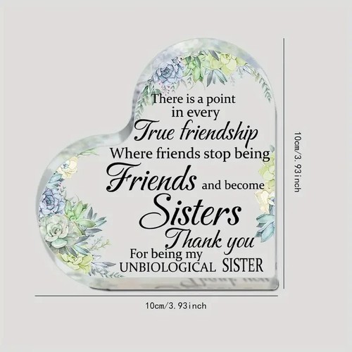 Friendship Sisters Thank You Heart-Shaped Block Acrylic Plaque Birthday BFF - Picture 5 of 5