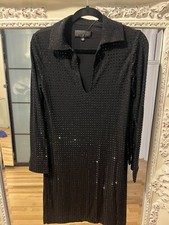 Nili Lotan Crystal Embellished Black Long Sleeve Collar Dress Small