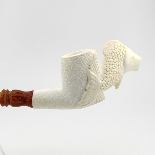 Fischblock Meerschaumpfeife, mit Etui, einzigartige Meerschaumpfeifen, Fische, Pfeife - Bild 4 von 9