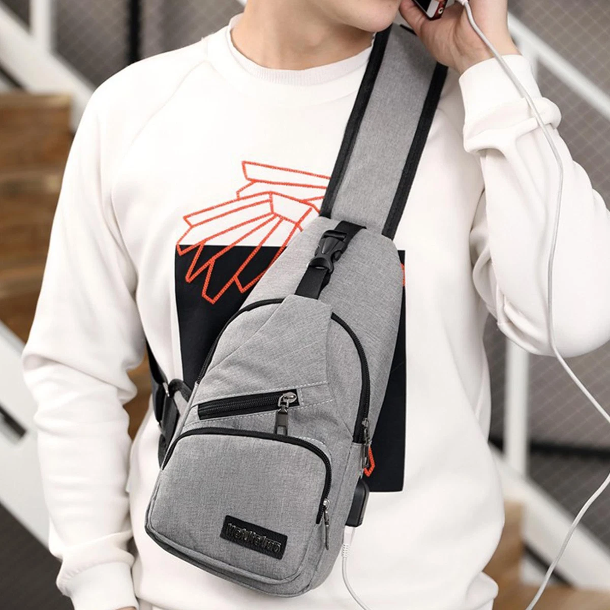 New Chest Bag Unisex Men Chest Pack With USB Charging Earphones