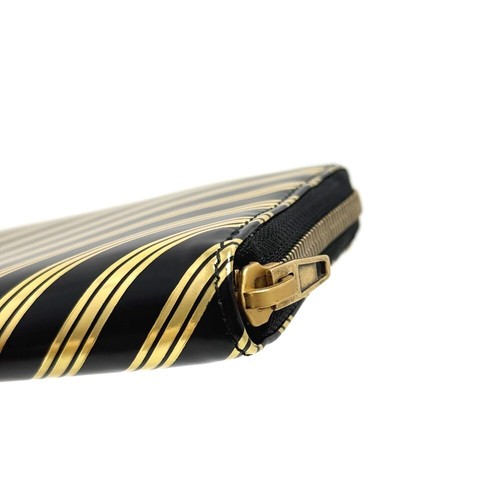 BALENCIAGA 392124 stripe Zip Around Long wallet Leather Black x Gold Unused - Picture 13 of 17