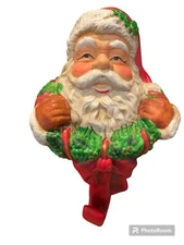 Santa Claus Ceramic Stocking Hanger Christmas Wreath