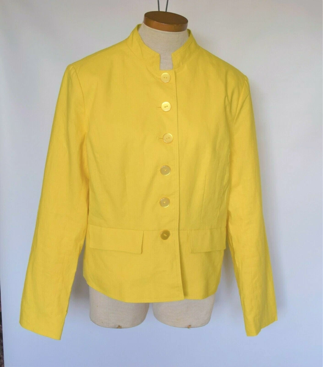 CHADWICKS CLASSICS HIGH COLLAR PEPLUM BLAZER JACKET Yellow Linen