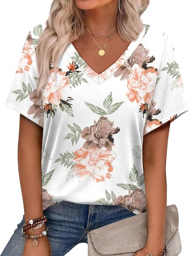 Womens Summer Tops 2025 V Neck Short Sleeve Shirts Trendy Dressy Casual Vacation