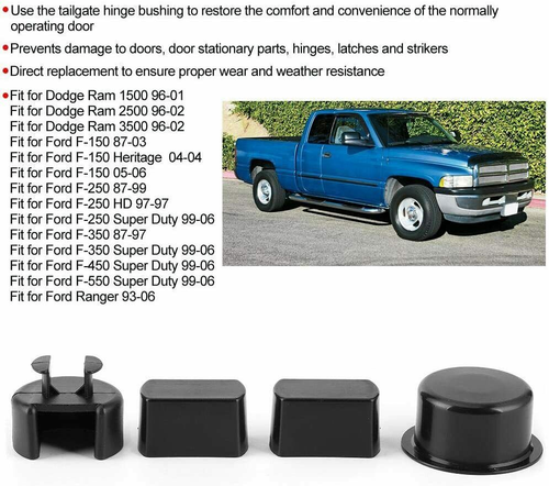 Tailgate Hinge Pivot Bushing Insert Kit for Dodge Ram Ford F Series Trucks Black - Bild 5 von 12