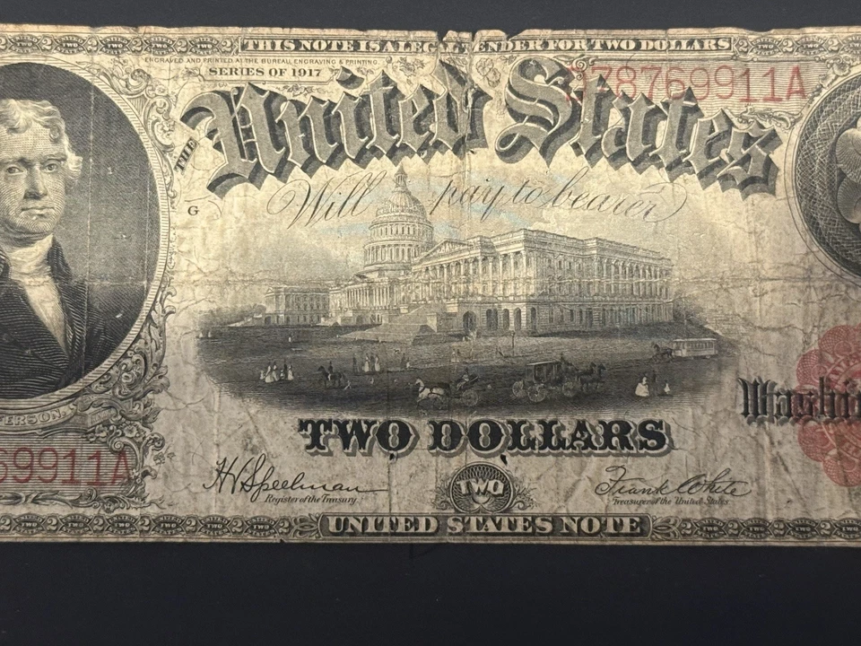 Billete grande de 2 dólares de curso legal de 1917 Foto 3 de 4
