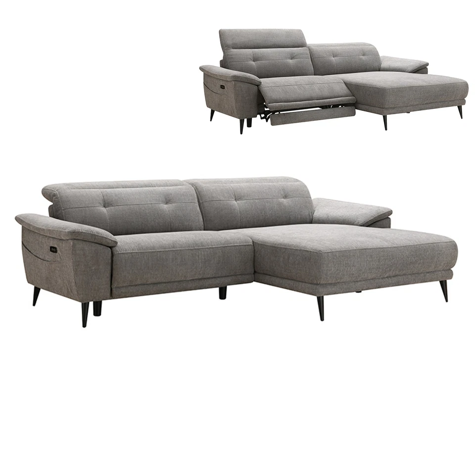 Ecksofa - grau - elektrische Relaxfunktion - Kopfteilverstellung - 260 cm Sofa - Bild 3 von 4