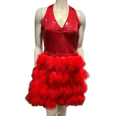 Weissman Red Sequin Ruffle Dance Costume Dress Size LA Large Adult Style 7181