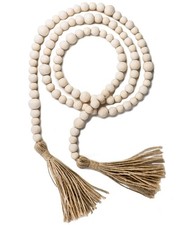 Wood Bead Garland with Tassels, 72 Inch Natural Wooden Beads Garland, 6 Feet ...