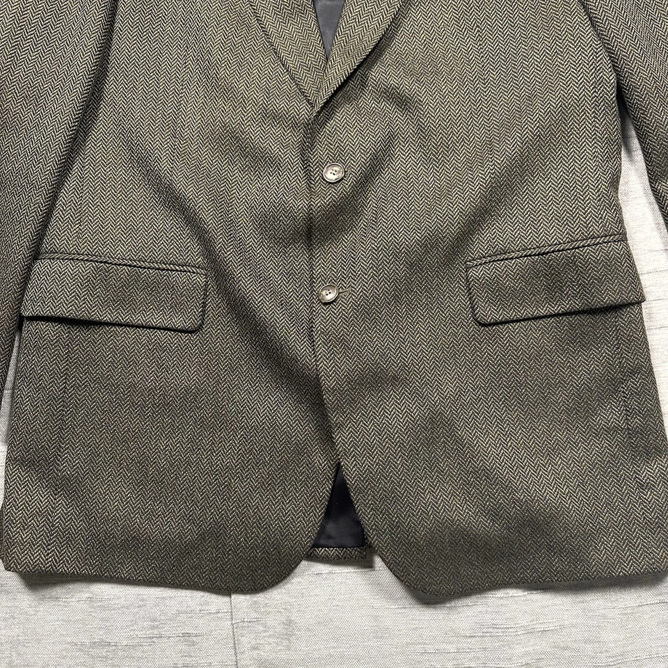 Casaco esportivo JoS A Bank blazer lã de seda masculino 43R verde/marrom terno jaqueta - Imagem 3 de 4