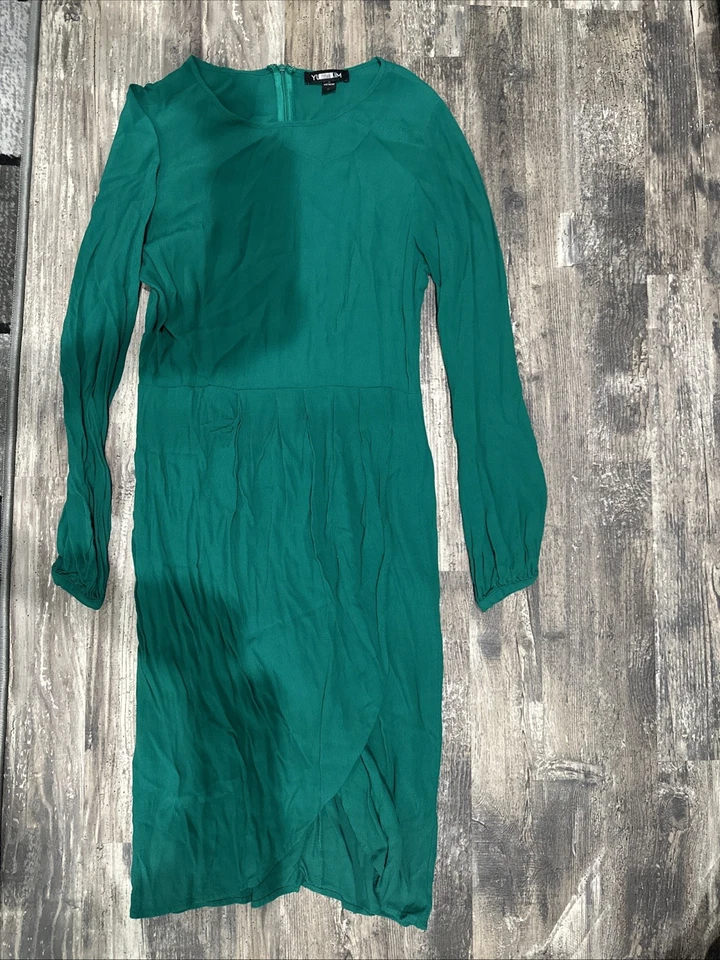 Vestido Yumi Kim Dreamer Esmeralda Manga Larga Envolvente Crepé Fiesta Verde Grande Foto 3 de 4