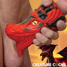 Red Silicone Dragon Stroker Open Ended Tunnel Textured Easy Clean Up Masturbator