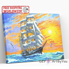 Boat Sail Paint By Numbers Kit Canvas Oil Art DIY Home Decor Drawing
