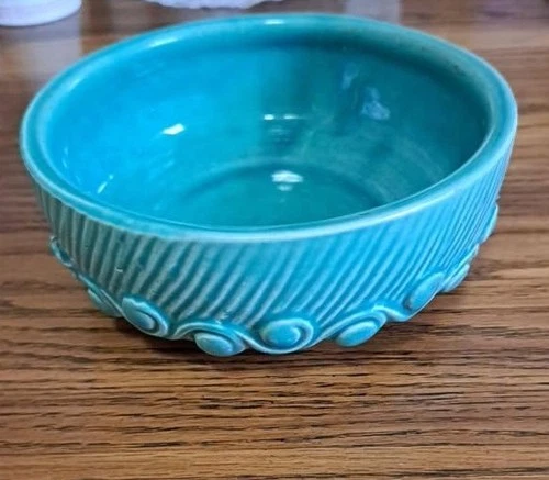 Vintage McCoy Pottery Aqua/Teal/Turquoise Wave Knob Bowl Bulb 7" Planter