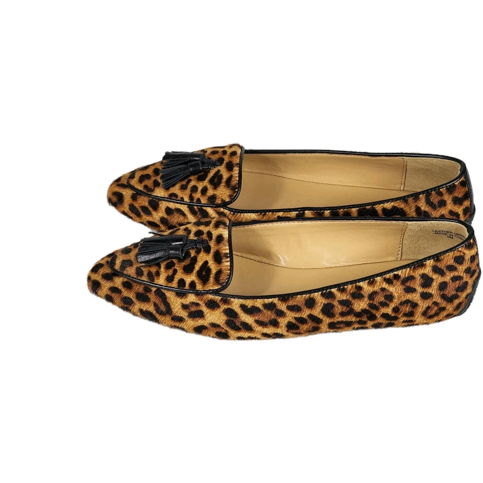 Talbots Mocasín Estampado Leopardo Pelo Becerro Borla Zapatos Planos Mujer Talla 6M Cuero Foto 2 de 4