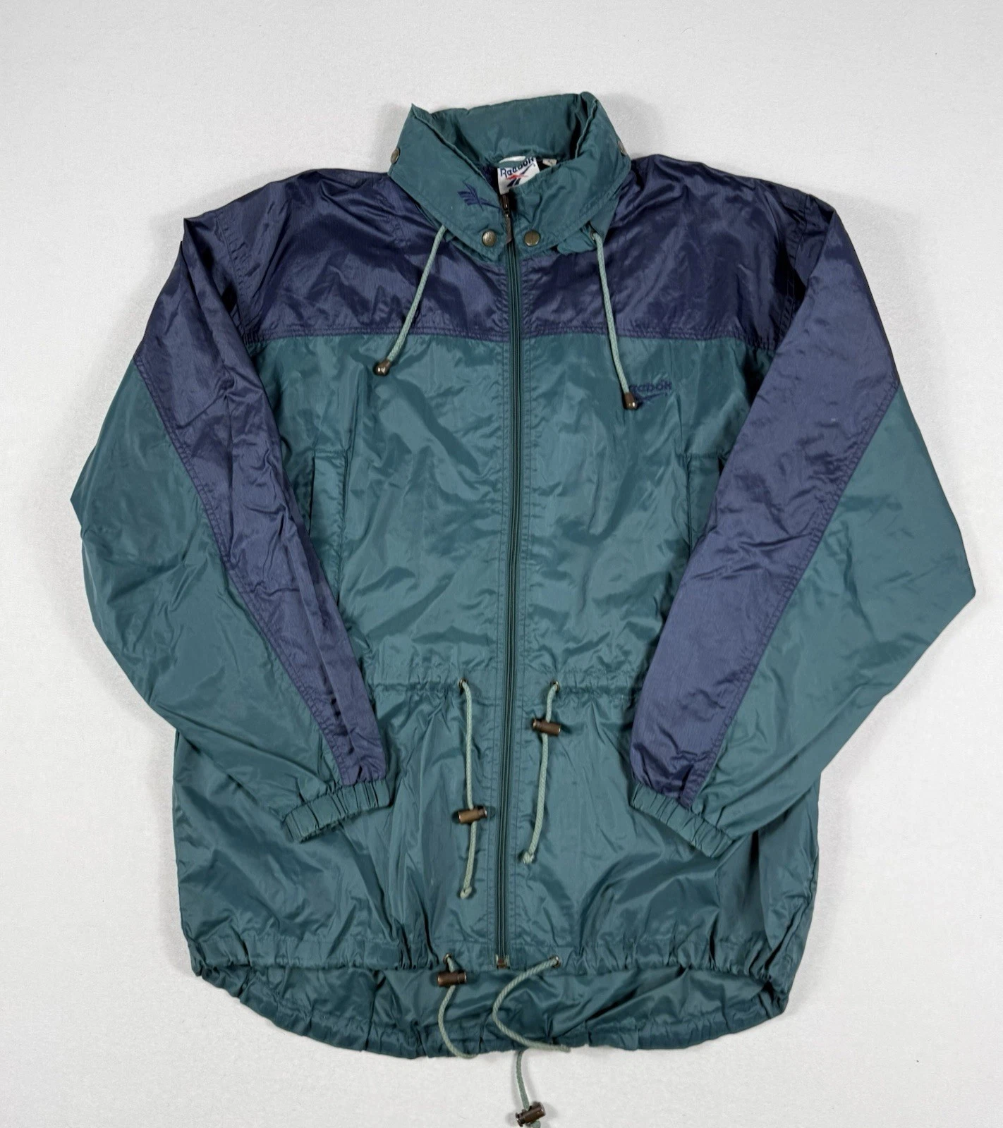Vintage Reebok Long Windbreaker Men's Large Green Boxy Fit 90s Style