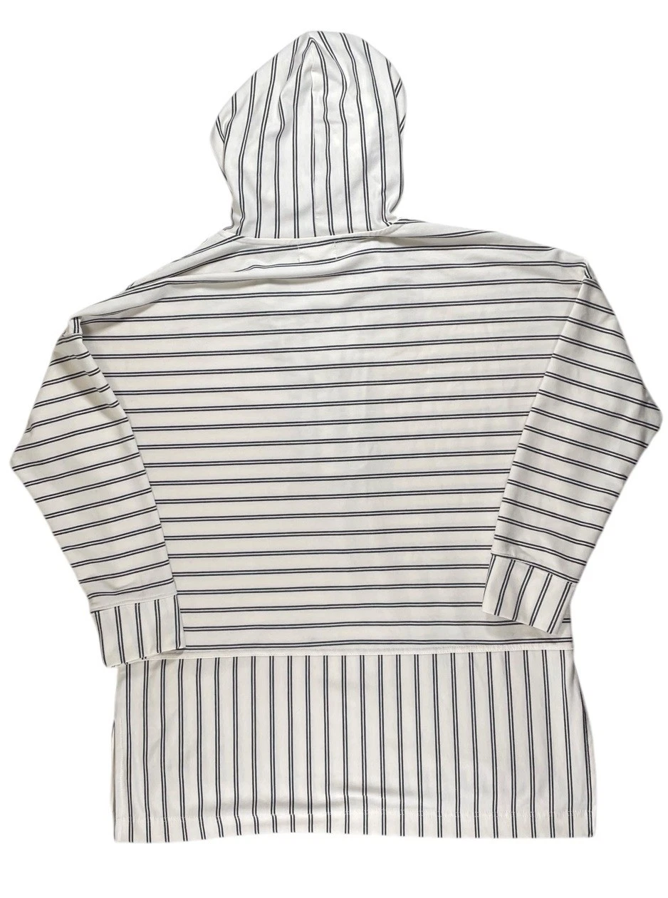 OFF WHITE Felpa donna con cappuccio 1x maglia a righe nera avorio manica 3 4 oversize giorno dolce