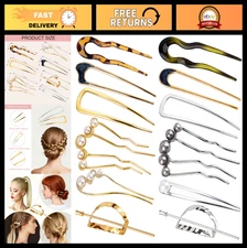 12 PCS U-Shaped French Hair Pins with Pearls - Bun & Updo Styling Accessories