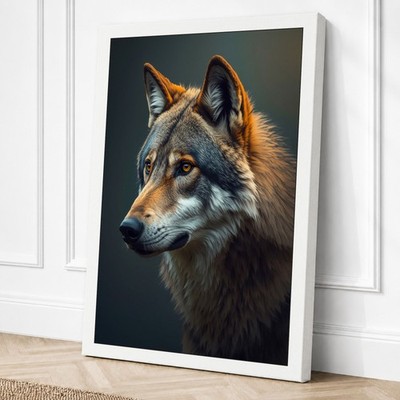 Wolf in Gold Licht rustikal Leinwandbild Wandbild Wohndeko fertig zum Aufhängen