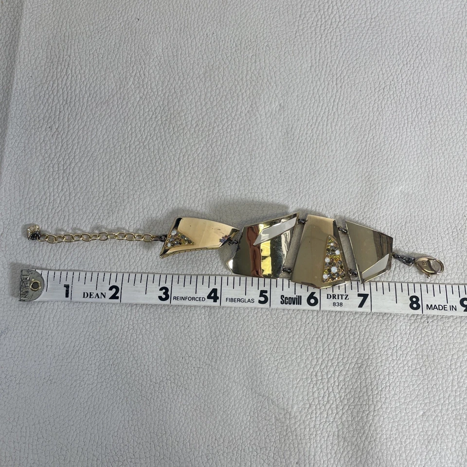 Pulsera Swarovski Años 80 Geométrica Latón Jugada con Incrustación Blanca y Cristales Ámbar Foto 4 de 4