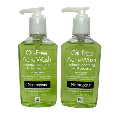 2 Neutrogena Oil-Free Acne Wash Redness Soothing Facial Cleanser 6oz See Pics