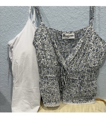 No Boundaries Juniors Camisole Set 2 Pack  XXL White/Blue Floral Lace Adjustable