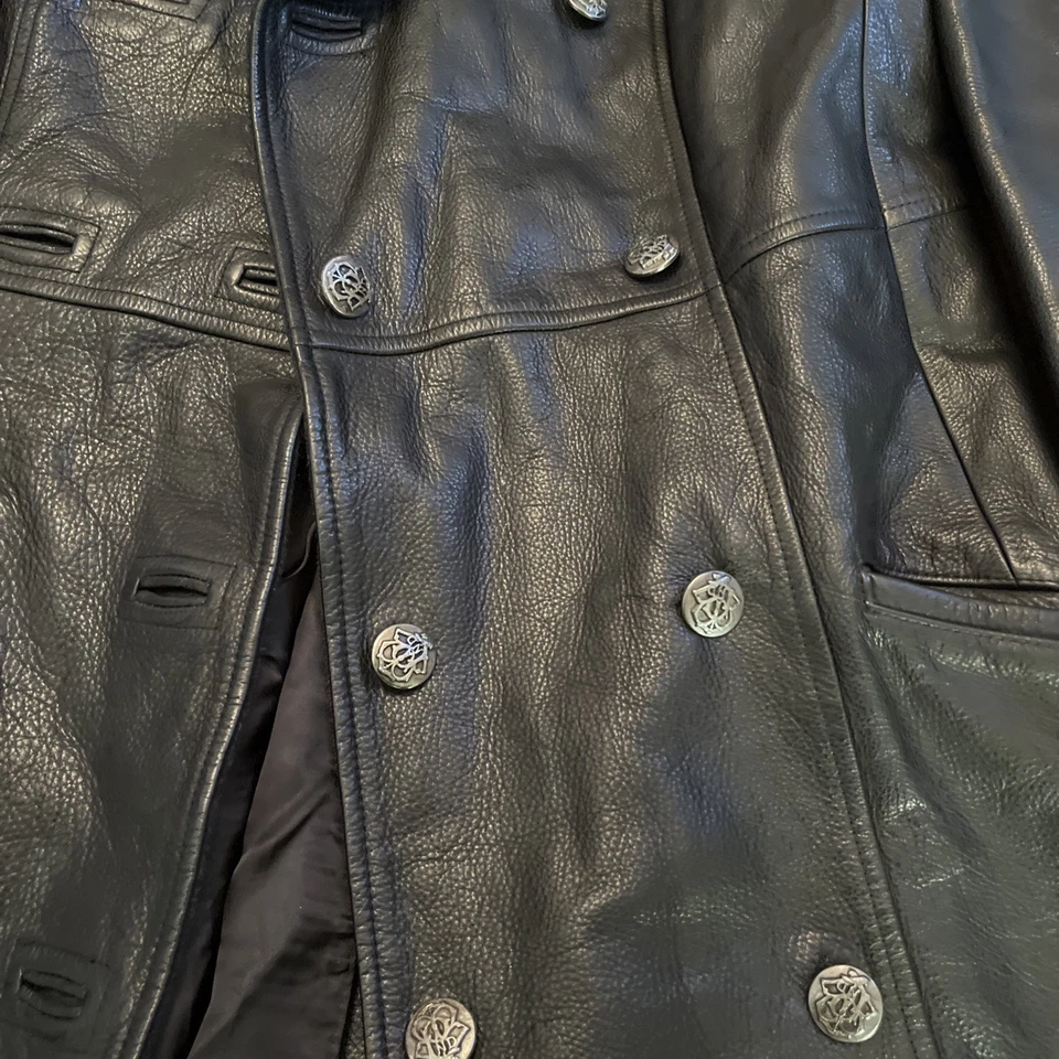 Chaqueta de Cuero DKNY Donna Karan New York De Colección, Talla 10, 92 Noir, Botones Metálicos Foto 2 de 4