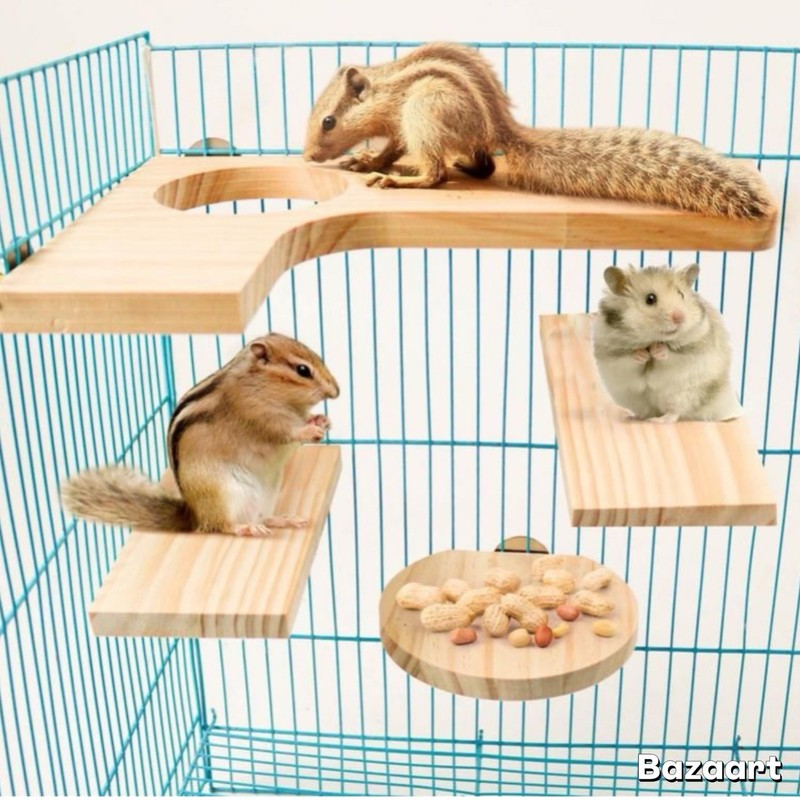 5 Pc Set Small Pet Natural Wood Playground Platforms For Cage