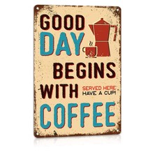 Coffee Sign Vintage Cafe Station Wall Decor, Aluminum Metal Signs for Bar Hom...