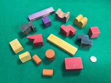 Vintage Colored Wooden Building Blocks Mixed Shapes Kids Toys Lot 16 pieces