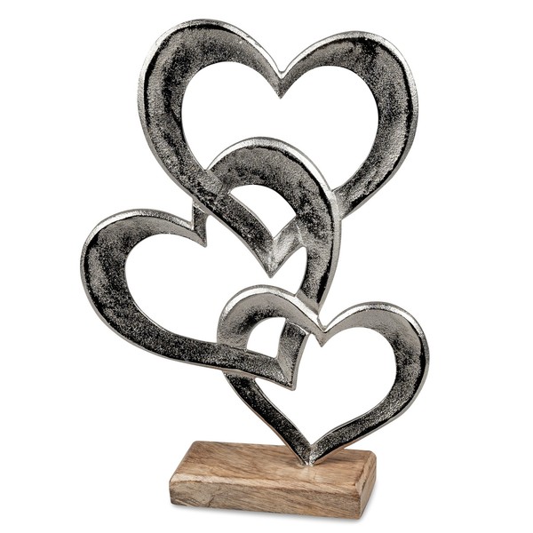 Dekoobjekt Herzen In Herzen H. 32,5Cm Silber Braun Aus Alu + Mango-Holz Formano-image